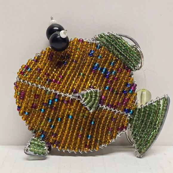 Beaded Fish Ornament Orange Green - Picture 2 of 8
